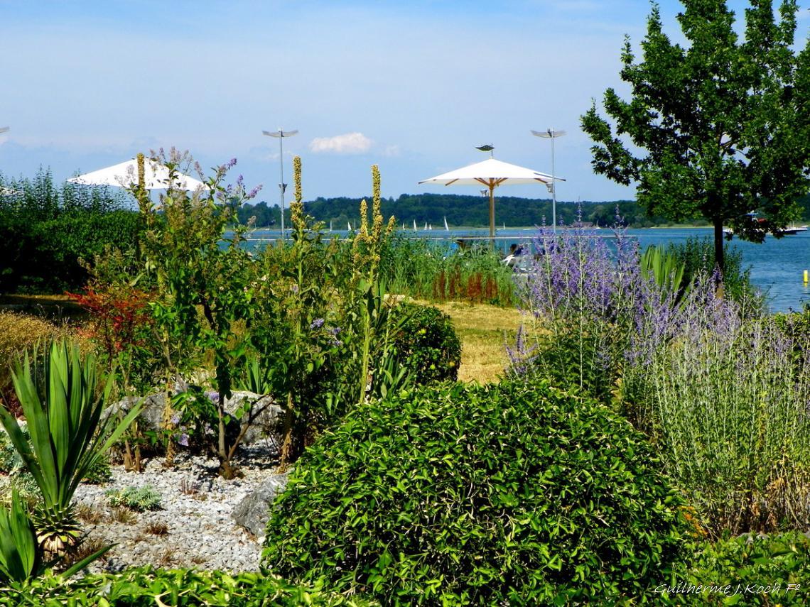 tags: paisagismo,jardim,lago,natureza

Lago Chiemsee, indo para os Alpes em Sch&ouml;nau, Alemanha